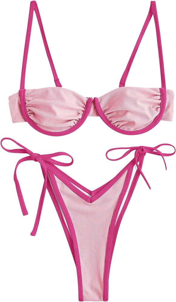 ZAFUL Women's Underwire Bikini Floral High Cut Bikini Set V-Wired Two Piece Swimsuit Bathing Suit | Amazon (US)