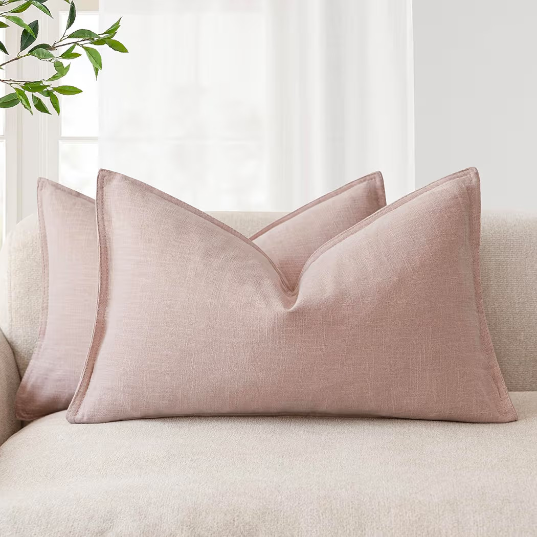 Foindtower Pack of 2, Decorative Linen Solid Throw Pillow Covers Soft Accent Lumbar Cushion Case ... | Amazon (US)