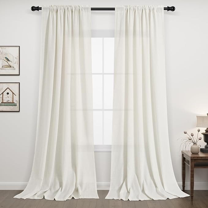 Guken Natural Linen Curtains 102 Inch Length for Living Room Bedroom 2 Panels Set Rod Pocket Ligh... | Amazon (US)
