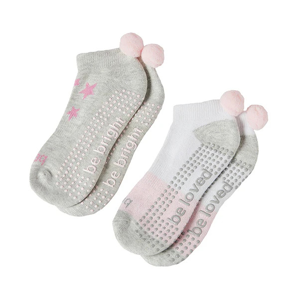 Girls 2 Pack Pom Pom Grip Socks 4T-6T (Penelope) | Sticky Be Socks