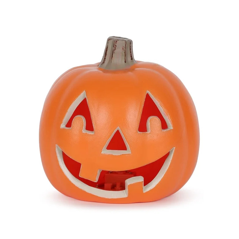 Halloween Orange Polypropylene Light-Up Jack-o’-Lantern Decoration, 5 in L x 5 in W x 5 in H, b... | Walmart (US)