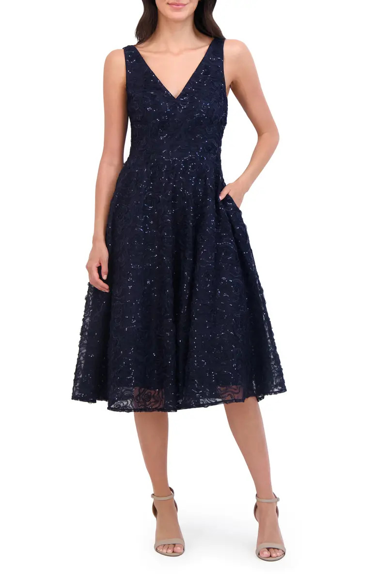 Eliza J Sequin Sleeveless Midi Fit & Flare Dress | Nordstrom | Nordstrom