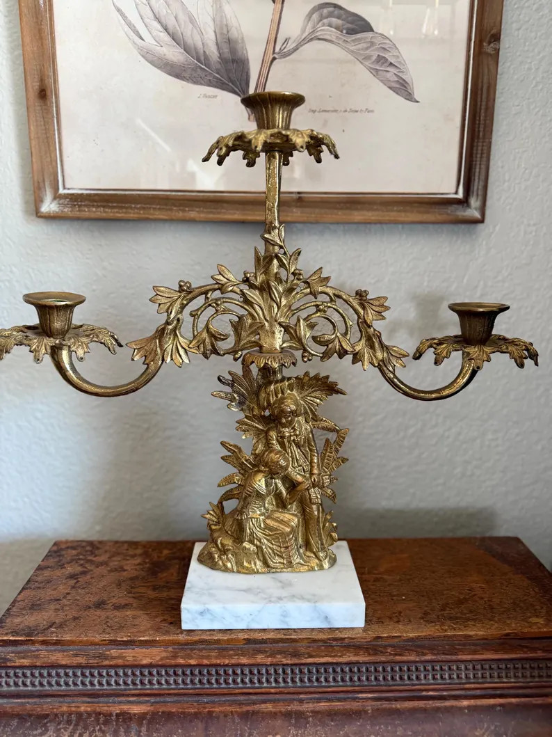 Ornate Brass on Marble Candelabra, Sold Individually | Etsy (Global)