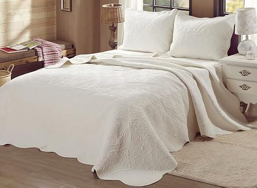 Cozy Line Home Fashions Victorian Medallion Solid Ivory Matelasse Embossed 100% Cotton Bedding Qu... | Amazon (US)