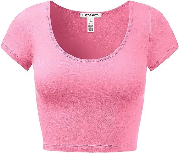 Women's Cotton Basic Scoop Neck Crop Top Short Sleeve Tops | Amazon (US)