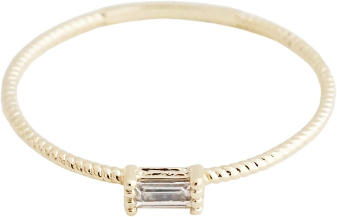 HONEYCAT Tiny Baguette Crystal Ring in Gold Plate, Rose Gold Plate, or Sterling Silver Plate | Mi... | Amazon (US)