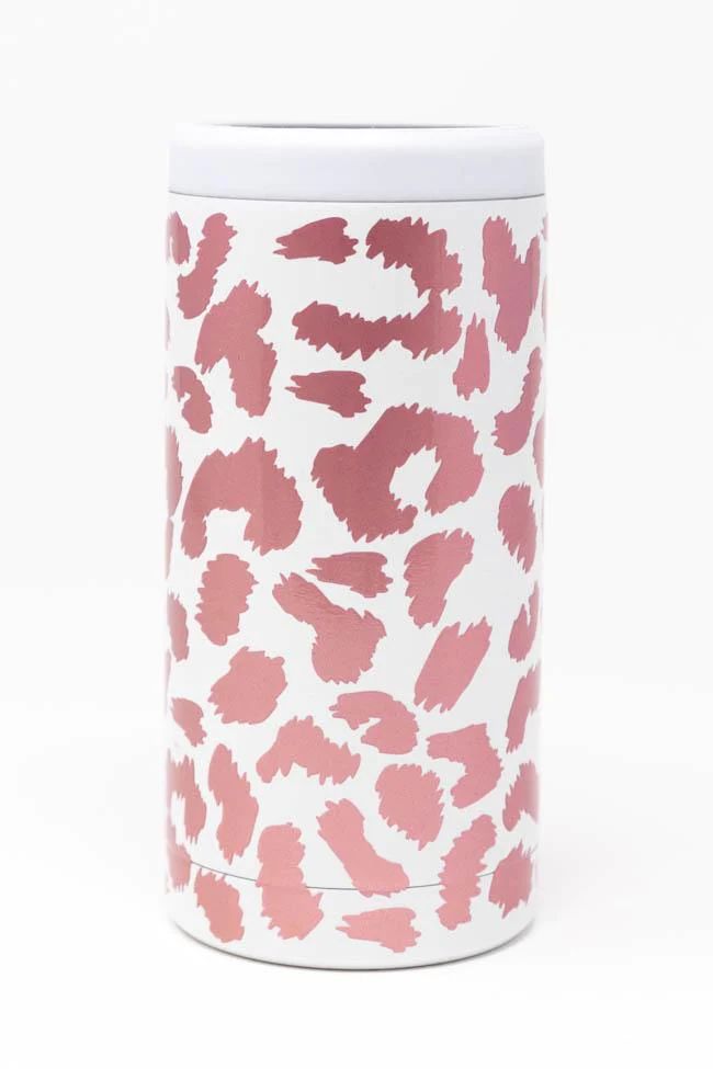 Treasure Island 12oz White/Rose Animal Print Can Cooler FINAL SALE | The Pink Lily Boutique