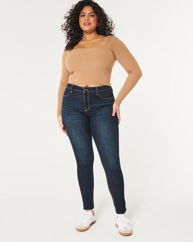 Women's Curvy High-Rise Dark Wash Jean Leggings | Women's Bottoms | HollisterCo.com | Hollister (US)
