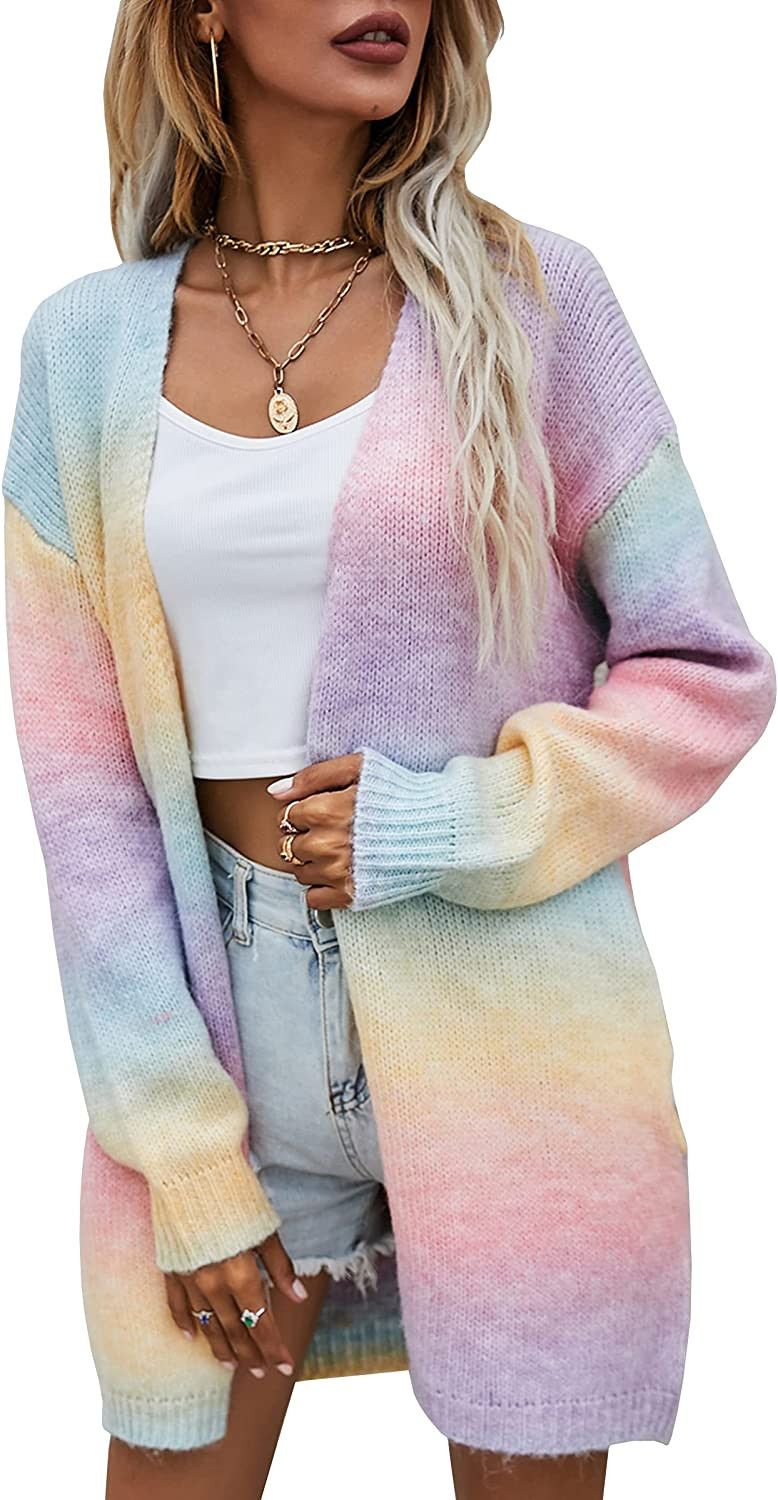 ECOWISH Womens Cardigan Color Block Striped Draped Kimono Cardigans Long Sleeve Open Front Casual... | Amazon (US)