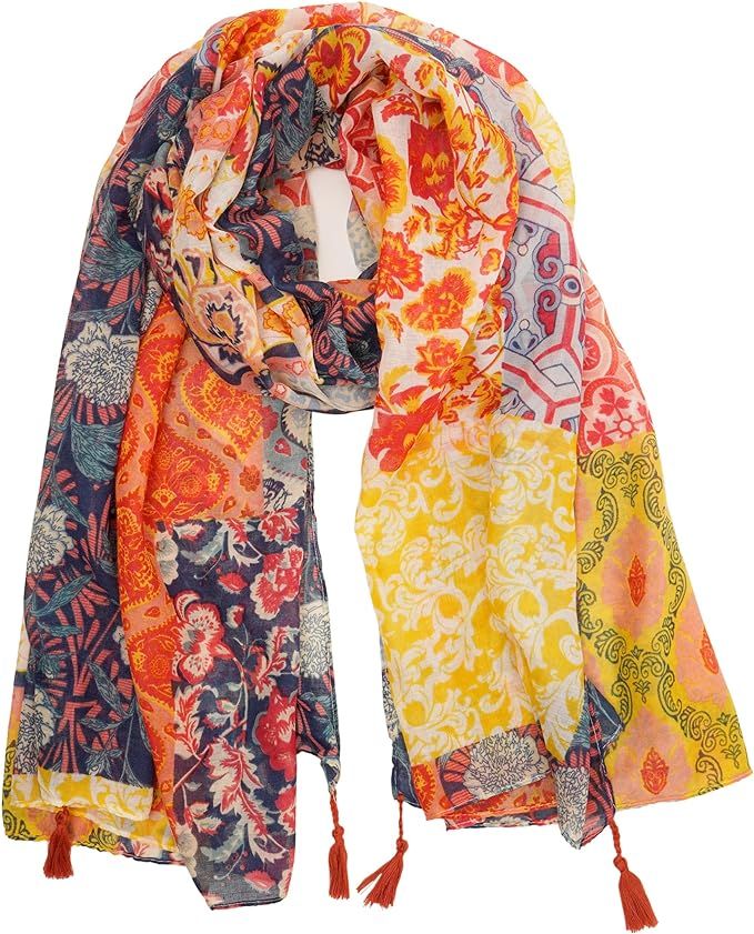 YOUR SMILE Large Boho Scarf for Women Lightweight Floral Printed Scarves Fall Winter Fashion Frin... | Amazon (US)