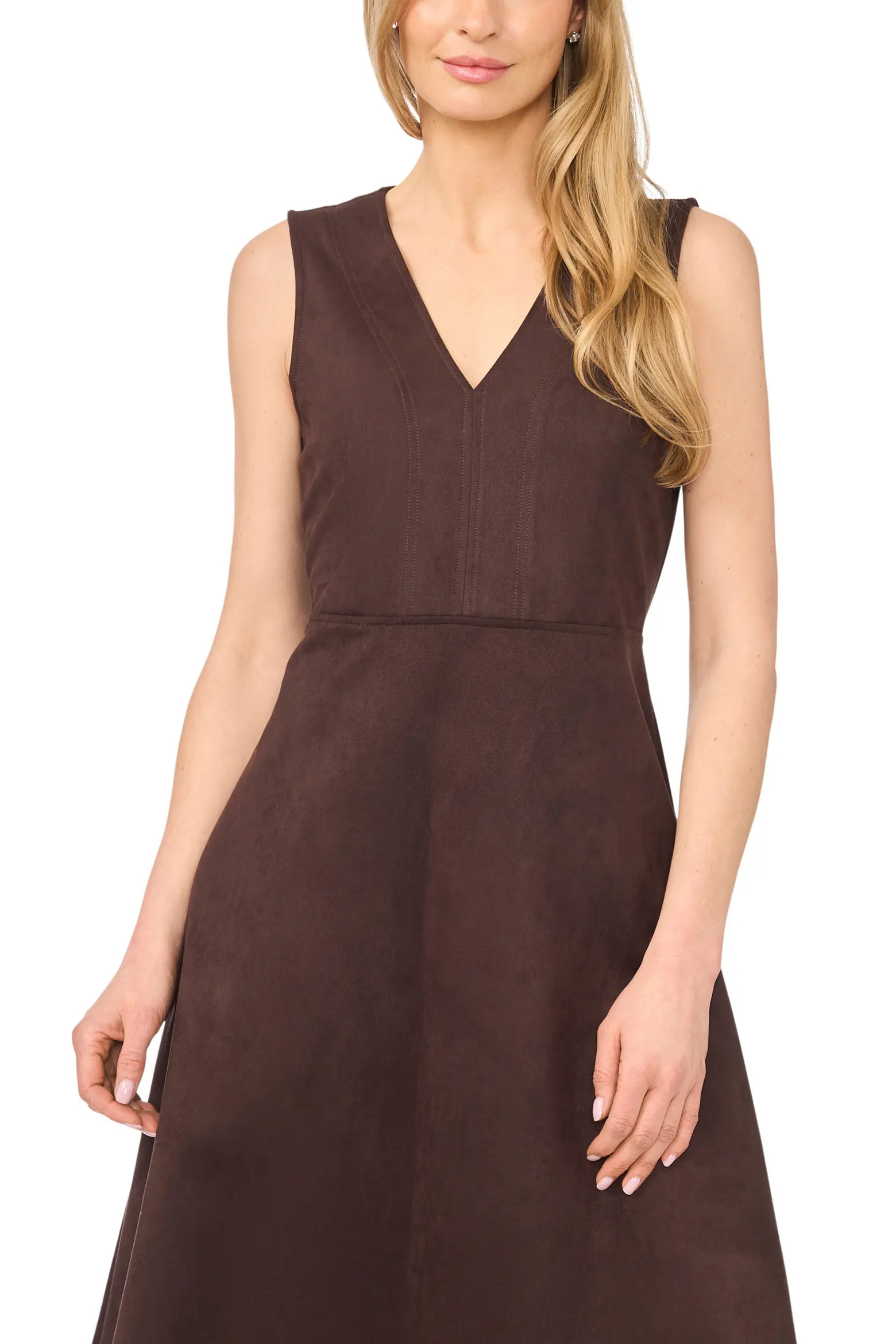 Halogen® V-Neck Faux Suede Midi Dress (Women) | Nordstrom | Nordstrom