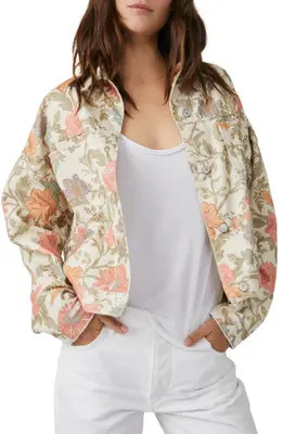 Free People Opal Swing Print Denim Jacket in Navy Combo- Bandana at Nordstrom, Size Large | Nordstrom