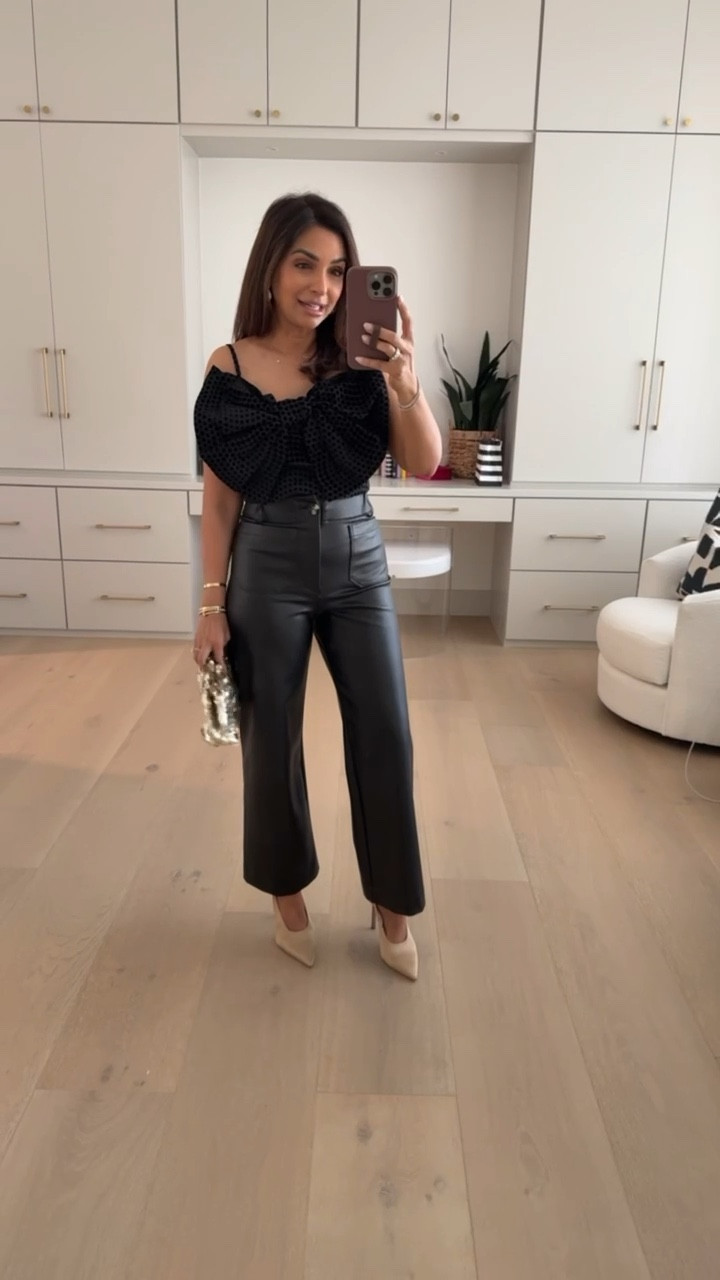 This is such a fun pants option from Anthropologie for the holidays! This bow top can be styled so many ways. Wearing size XS in the top!

#LTKHoliday #LTKSeasonal #LTKStyleTip