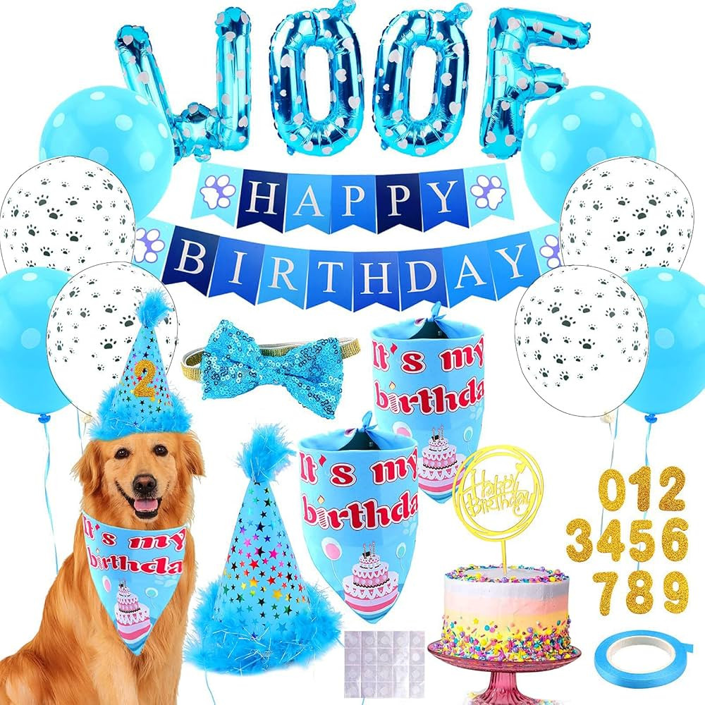 Dog Birthday Party Supplies, Adjustable Dog Bandana Set with Hat, Banner, Balloons and Bow Tie fo... | Amazon (US)