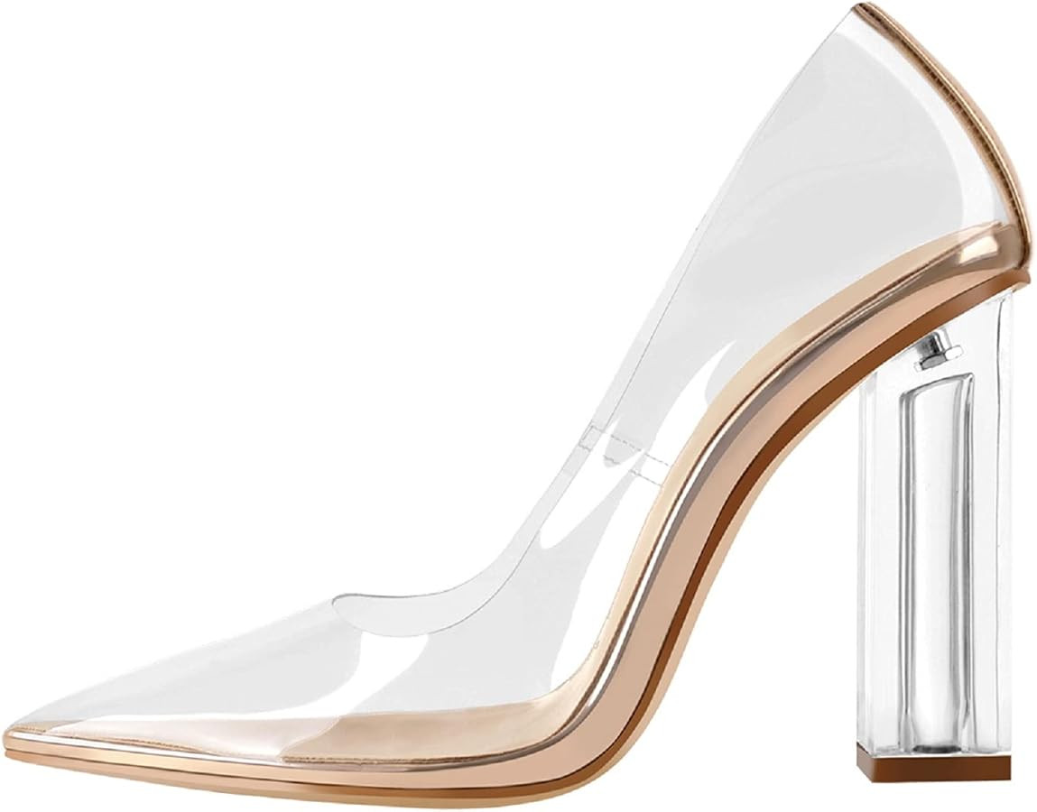 Richealnana Women's Clear Pumps for Women Heels Pointed Toe Clear High Heels Close Toe Dressy Pum... | Amazon (US)