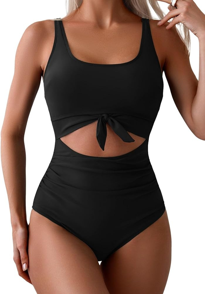 Eomenie Women's One Piece Swimsuit Tummy Control Slimming Bathing Suit Cutout Tie Knot Swimwear | Amazon (US)