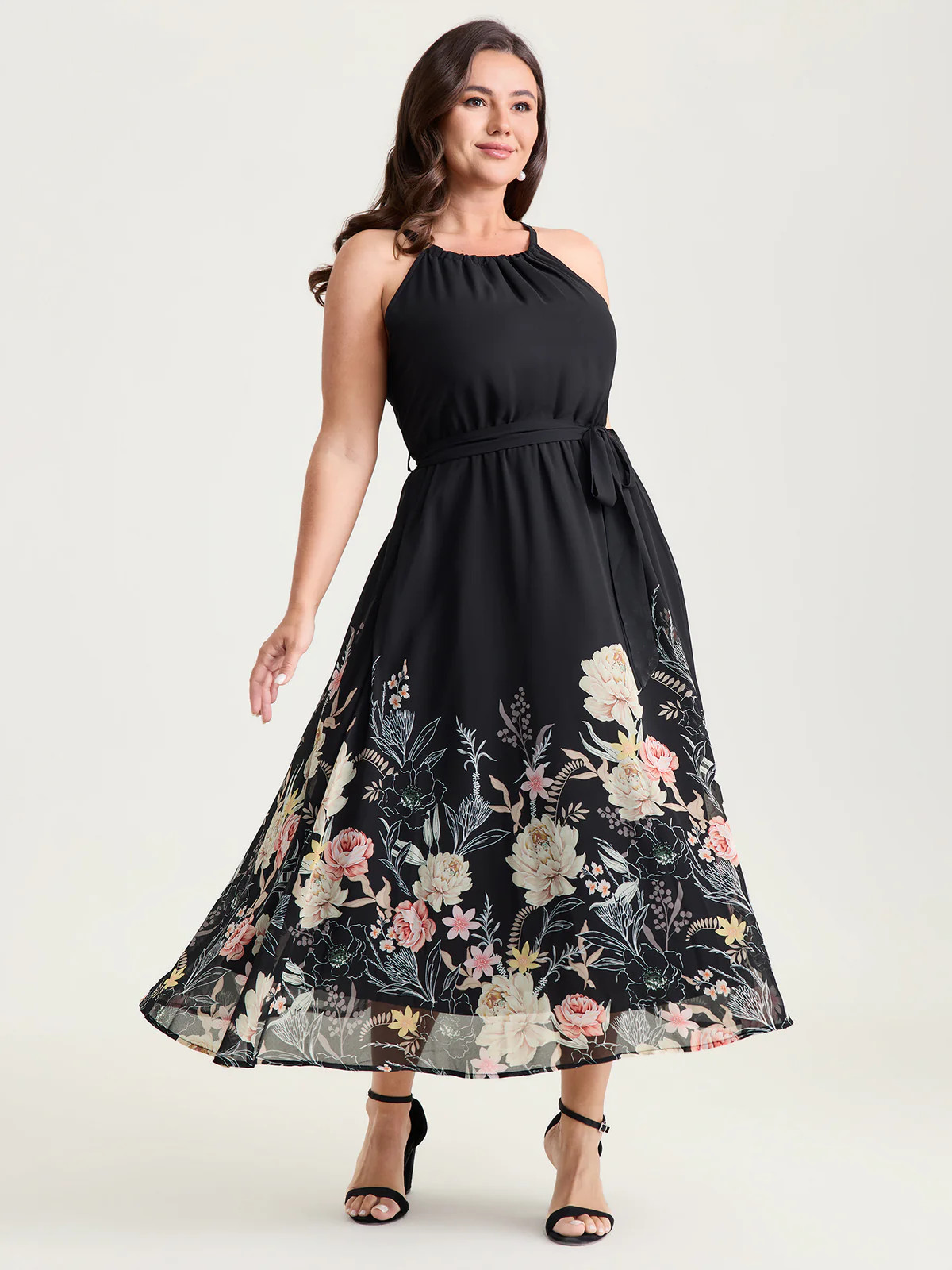 Budding Romance Halter Neck Stretchy Waist Midi Dress | Bloomchic