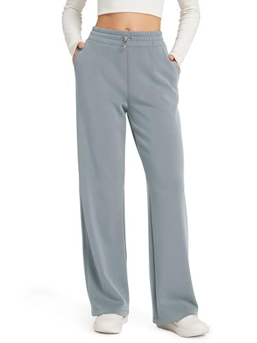ODODOS Women's Modal Soft Wide Leg Pants with Pockets Adjustable Shockcord High Waist Casual Lounge Pants-31 Inseam, Grey Blue, Large | Amazon (US)