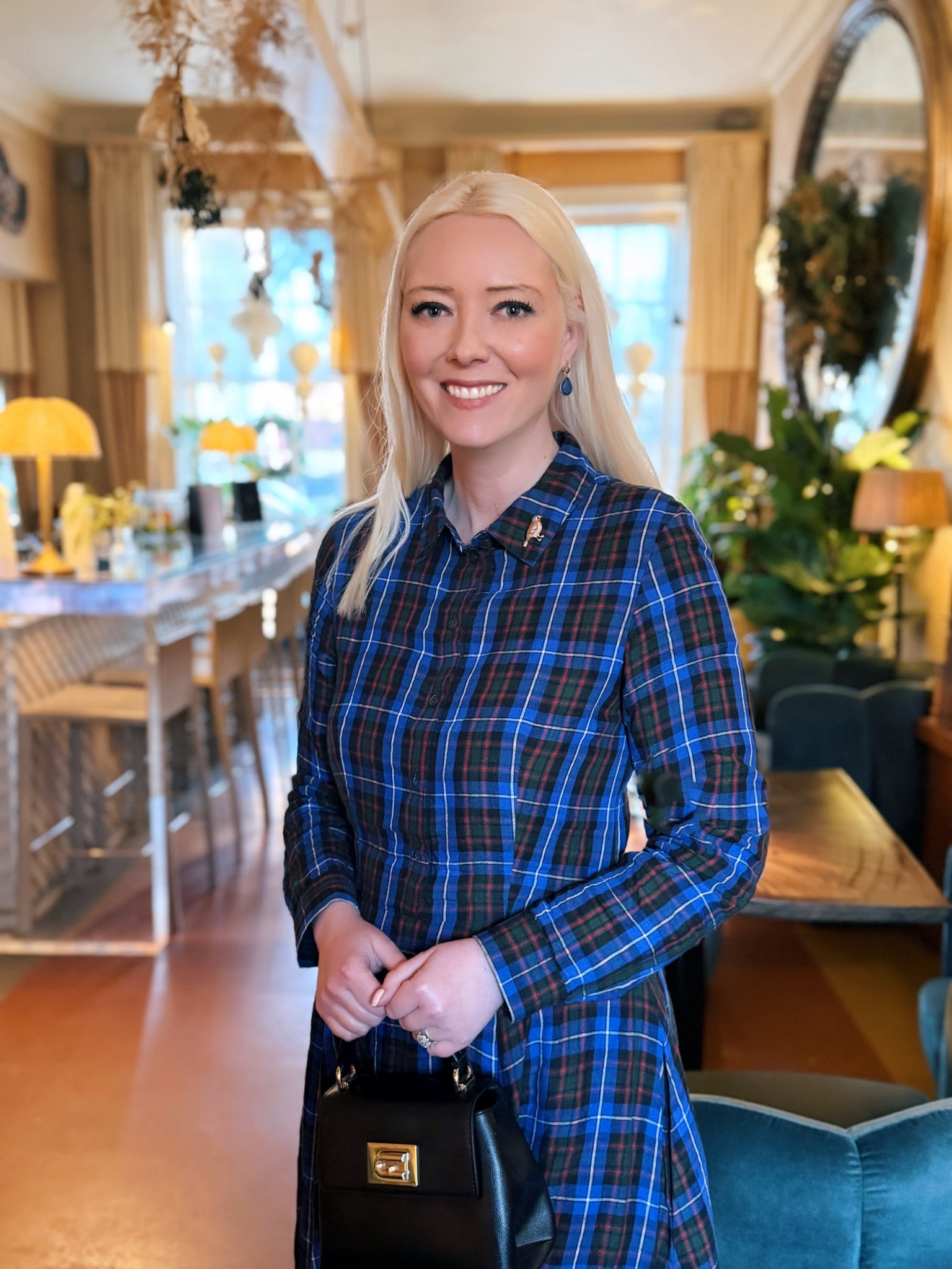 Boxing Day Blues! Wearing my beautiful Frida Blue Check Linen Dress by Son de Flor (also available in a circle skirt, blouse and smock dress), with a cute Robin brooch by Fable England on the collar, blue & gold hoop earrings & the Furla 1927 Black Top Handle Bag (on sale ). I’ve also added other styling ideas and inspiration!

#LTKfestive #LTKsale #LTKeurope