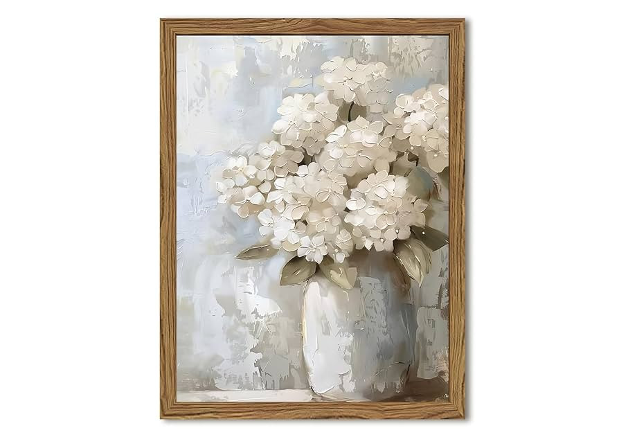 Framed Vintage Canvas Wall Art, White Hydrangea Floral Wall Decor Paintings, Flower Pictures Prin... | Amazon (US)