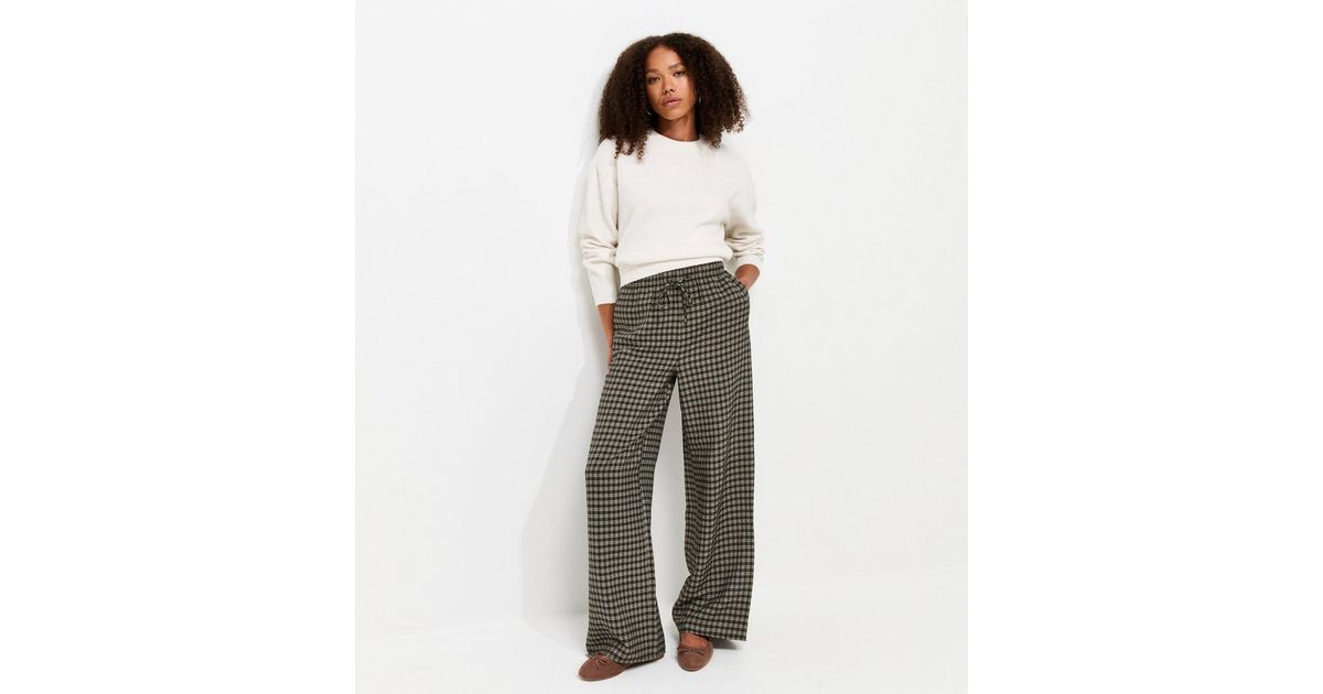 Women's Blue Check Pattern Wide Leg Trousers New Look | New Look (UK)