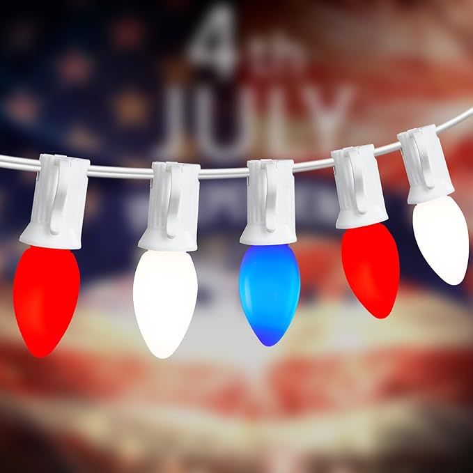 22.8 FT 4th of July Decor String Lights Outdoor, C7 LED Red White and Blue Lights with 23 Bulbs(3... | Amazon (US)