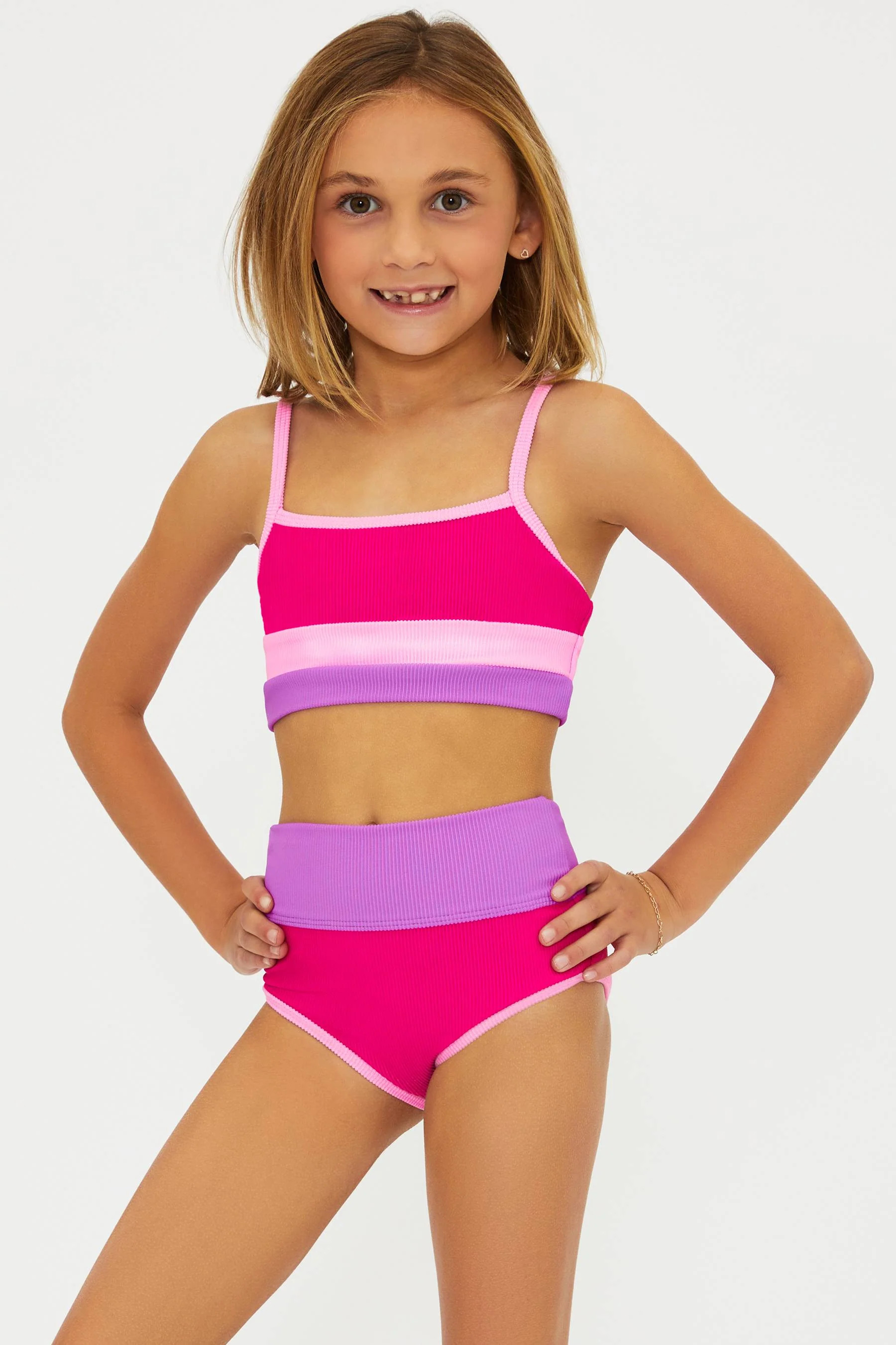 Little Eva & Emmie Set Raspberry Colorblock | Girls Swimsuits | Beach Riot | Beach Riot