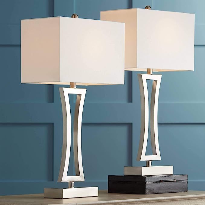 360 Lighting Roxie Modern Table Lamps Set of 2 31" Tall Brushed Nickel Silver Metal Off White Fab... | Amazon (US)
