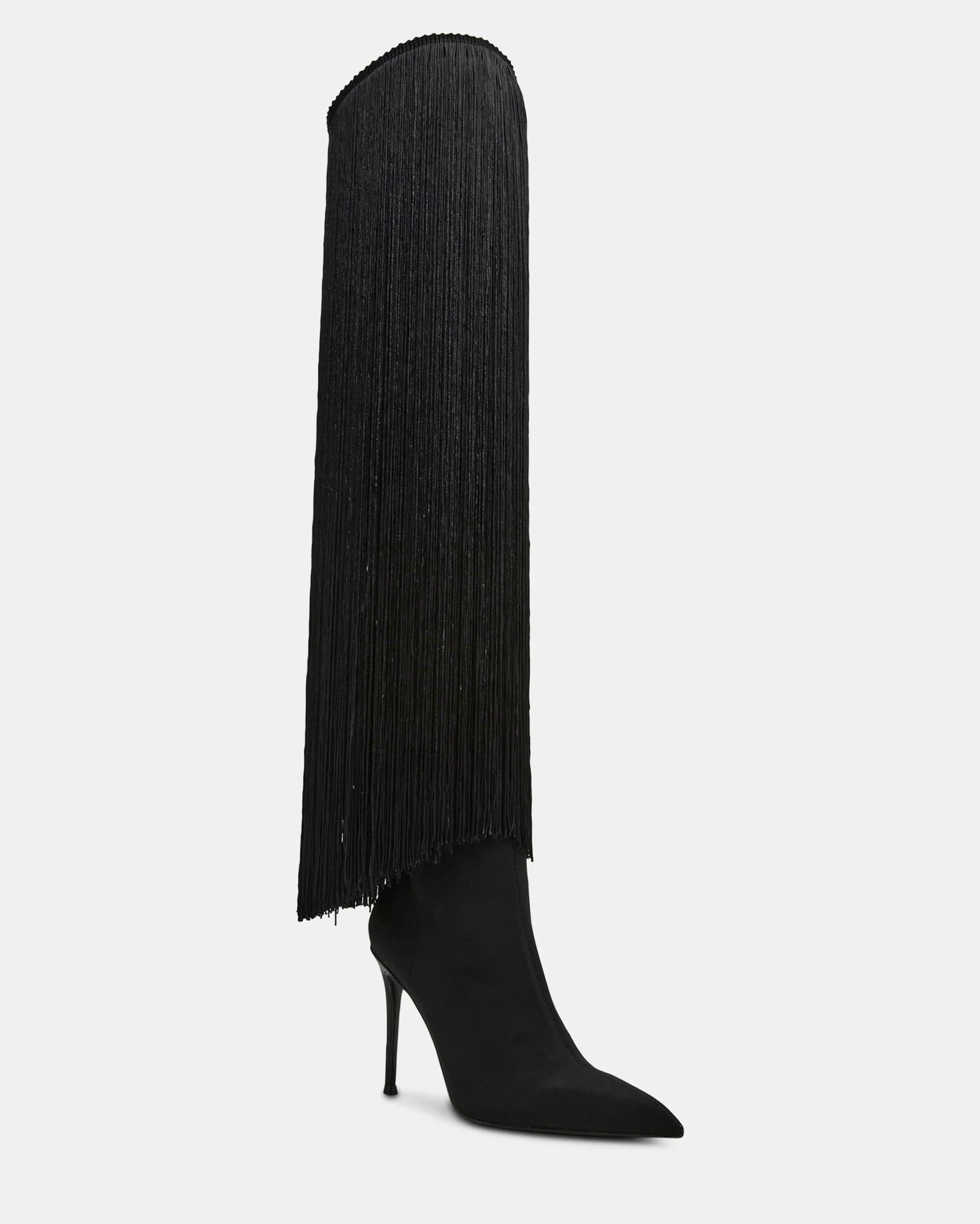 PROVOQUE Black Fringe Over-The-Knee Pointed-Toe Women's Stiletto Boot | Steve Madden (US)