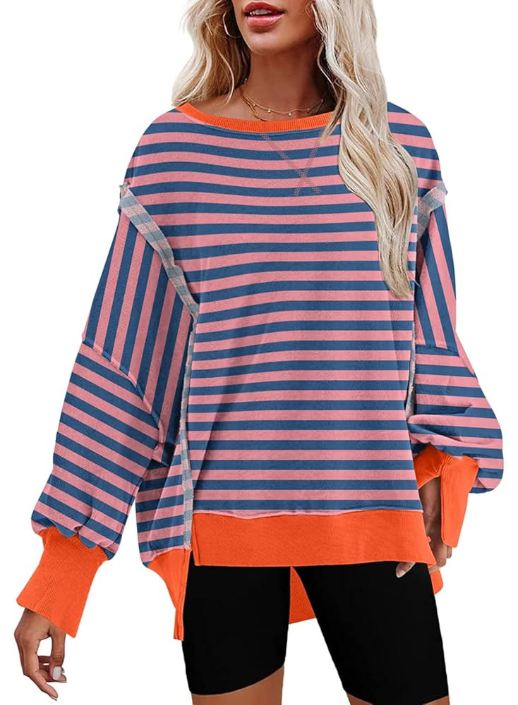SHEWIN Womens Oversized Reverse Seam Sweatshirt Casual Long Sleeve Pullover Tops Lightweight Loos... | Amazon (US)