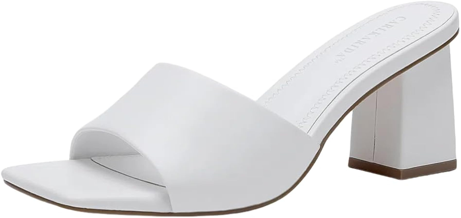 Women's Square Open Toe Heeled Sandals Glossy Material Mules Slip On Low Block Chunky Heeled Sand... | Amazon (US)