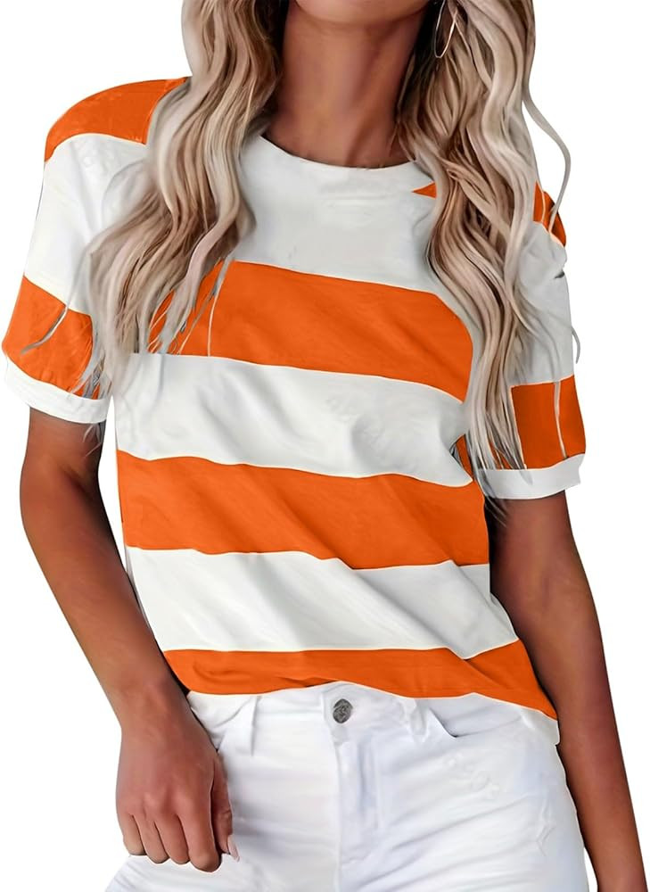 Fall Women's Casual Crew Neck Long Sleeve Top Color Matching Printed Striped Shirt Cute Teen Girl... | Amazon (US)