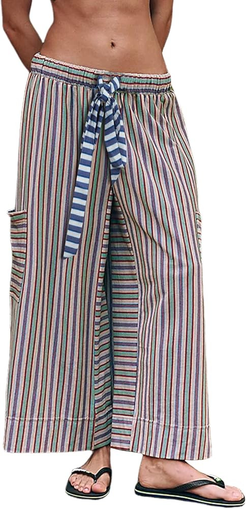 Bankeng Women Drawstring Striped Pants Loose Wide Leg Lounge Pants Casual Palazzo Pants Trousers ... | Amazon (US)