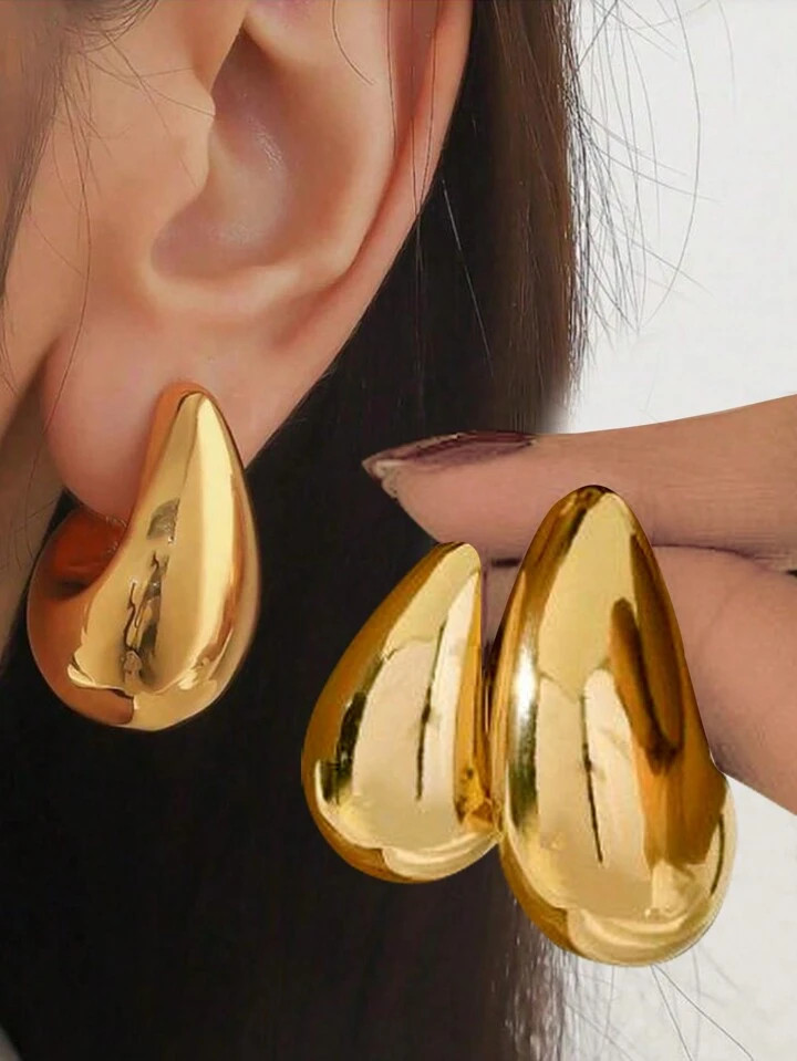 2pcs Oversized Waterdrop Shape Dangle Earrings, Women Daily Jewelry, Hip Hop Accessories | SHEIN