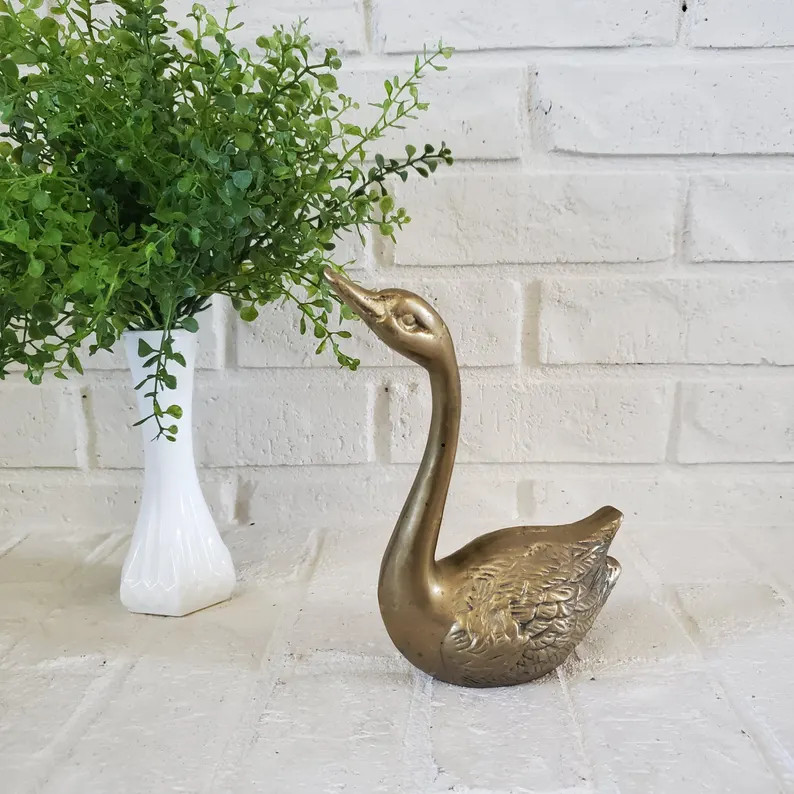 Vintage Brass Swan Figurine Gold Toned Patinaed Brass Bird Statue Heavy Brass Swan Figurine Home ... | Etsy (US)