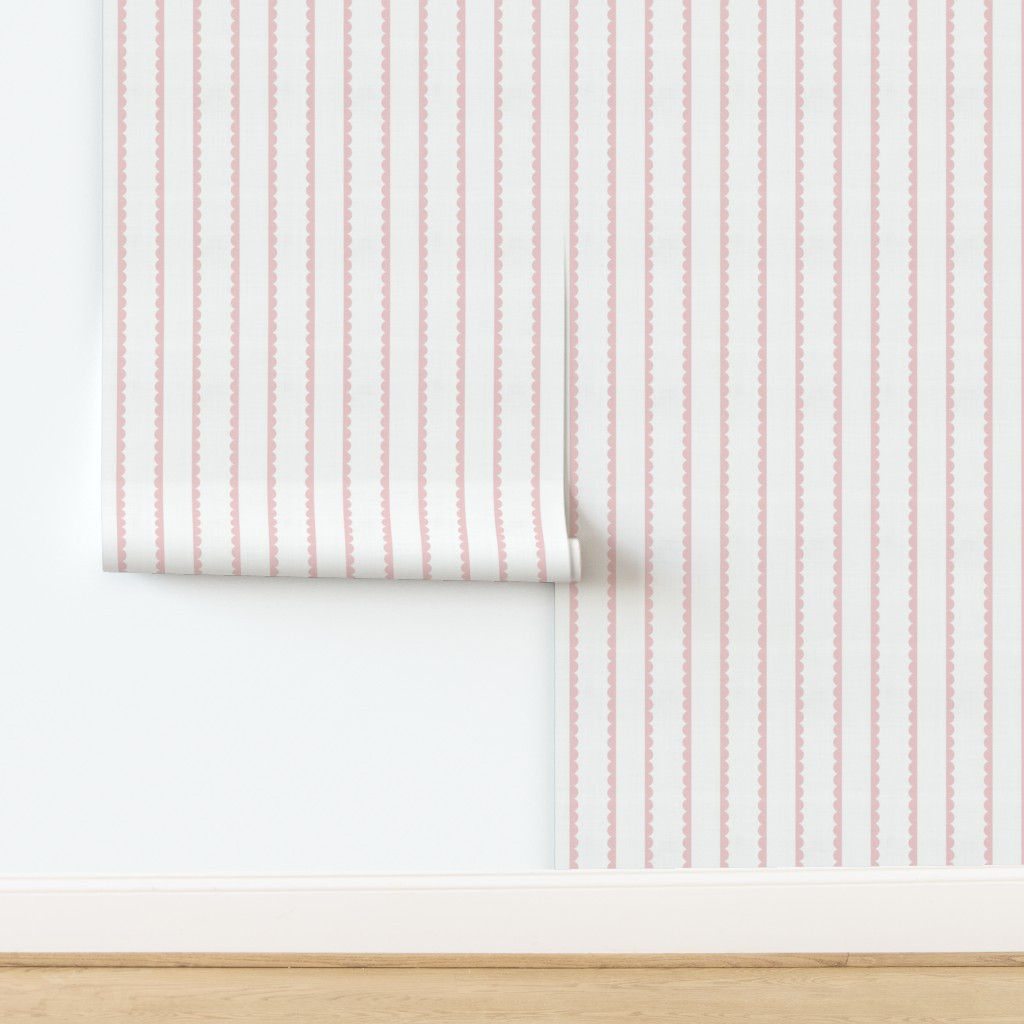Small Pink Scallop Stripes White Linen Girl Bedroom Cute Nursery Wallpaper Wallpaper | Spoonflowe... | Spoonflower