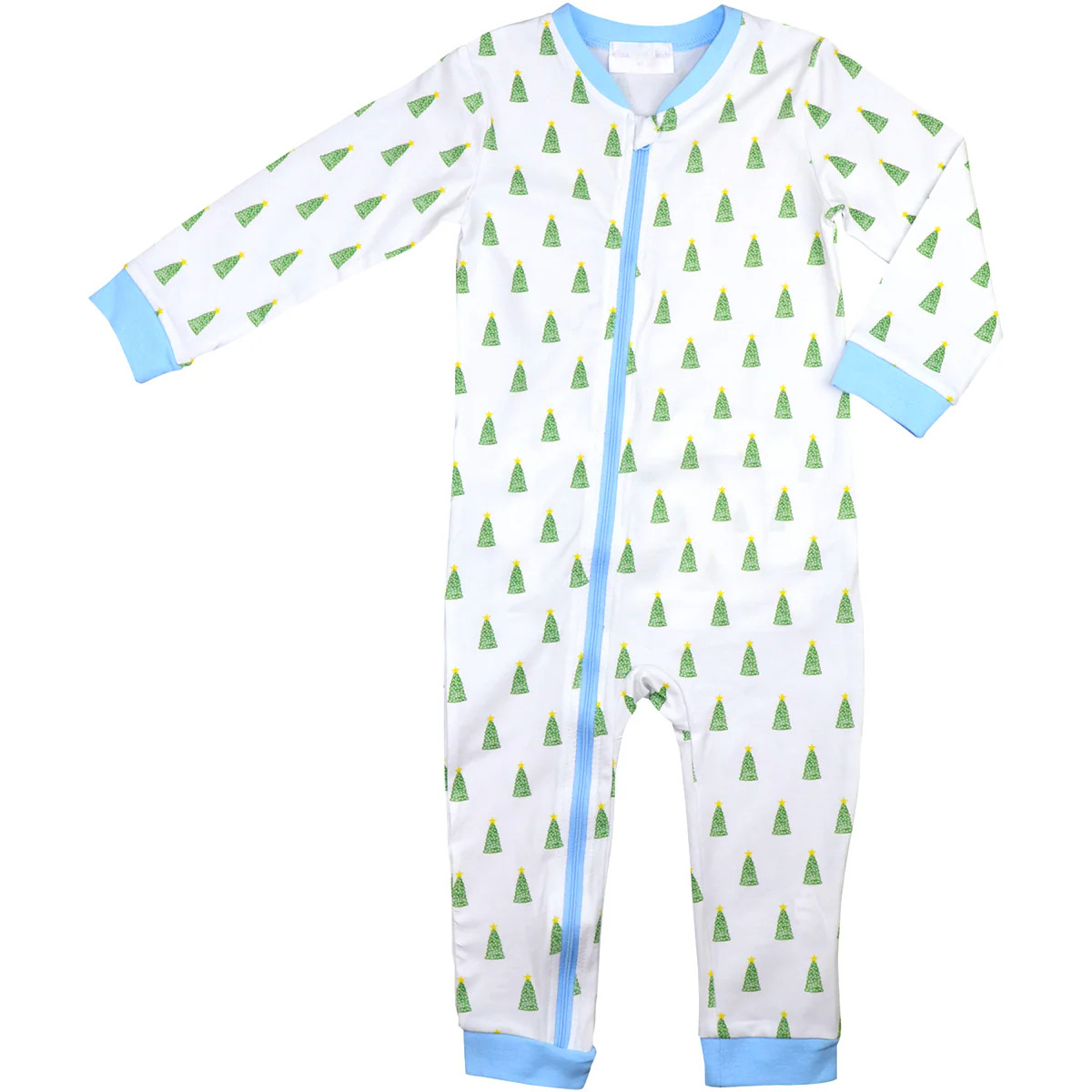 Blue Knit Christmas Tree Print Zipper Pajamas | Eliza James Kids
