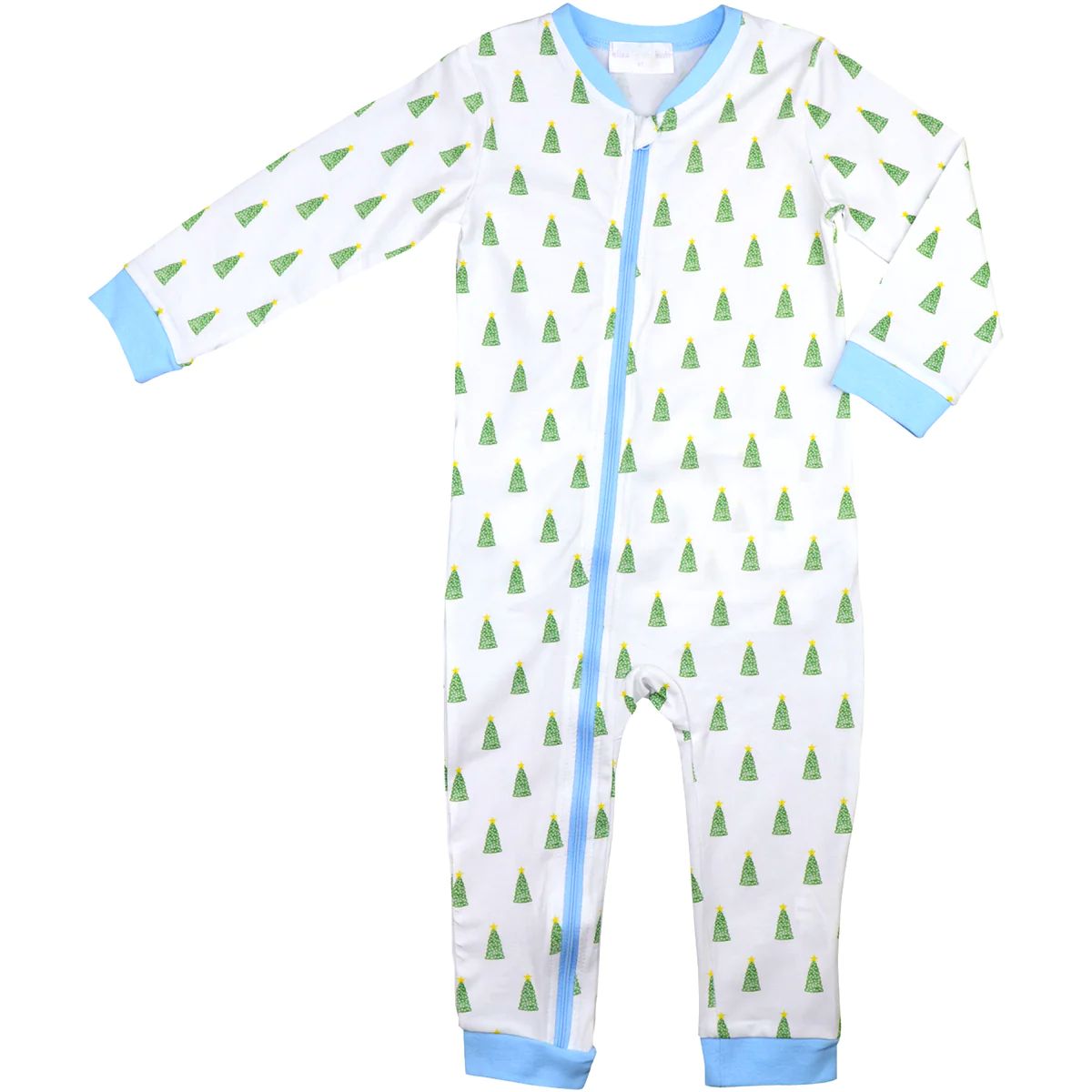 Blue Knit Christmas Tree Print Zipper Pajamas | Eliza James Kids