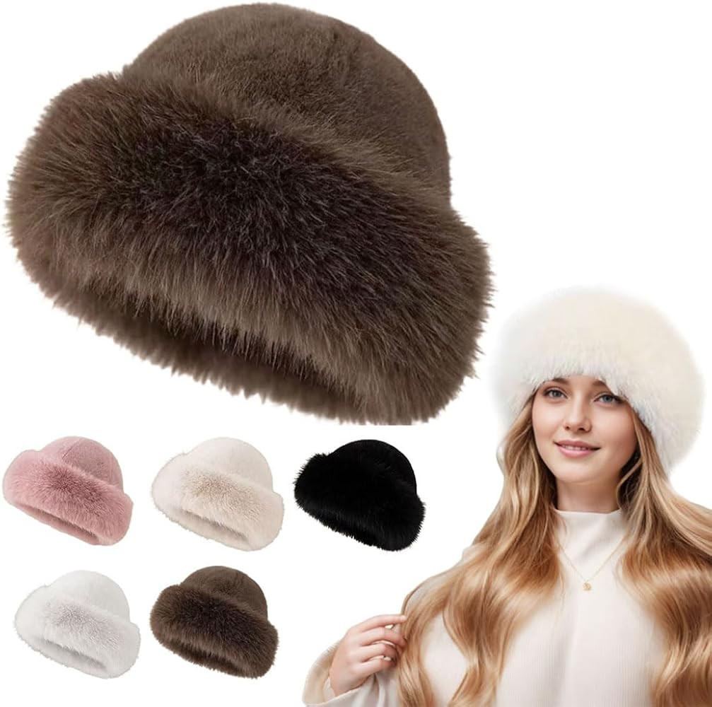 Faux Fur Bucket Hat, Womens Winter Plush Fuzzy Furry Hats Thickened Warm Snow Hat for Girls Women... | Amazon (US)