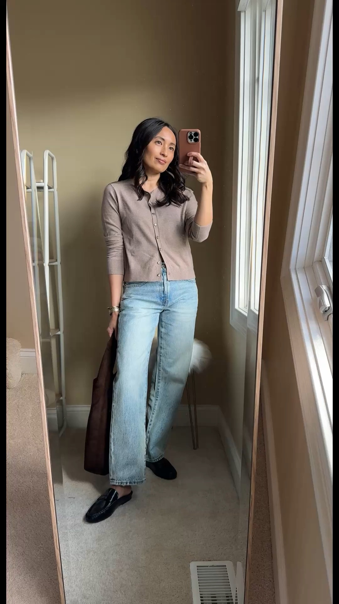 Spring outfits. Straight leg jeans may always be my favorite, but new denim trends are fun too. If you aren’t a big fan of barrel jeans, there are options that are easier to transition to abd feel more current. Bowed straight leg jeans like these from @Pistola Denim are a great option. Here they are styled 3 ways for Spring. I love a good 100% cotton denim jean and this style gives a classic straight leg an updated feel with the slight bow. 
Sizing seems to run big; consider sizing down. Exact light wash with vintage vibe: Bowie. #ad

- Pink top is an elevated t-shirt style with very nice 100% cotton material. I sized up. 
- Dark denim chambray popover top is a good one to pair with light bottoms. True to size. 
- Spring cardigan sweater feels soft. I sized up for room to layer  


#LTKootd #LTKOver40