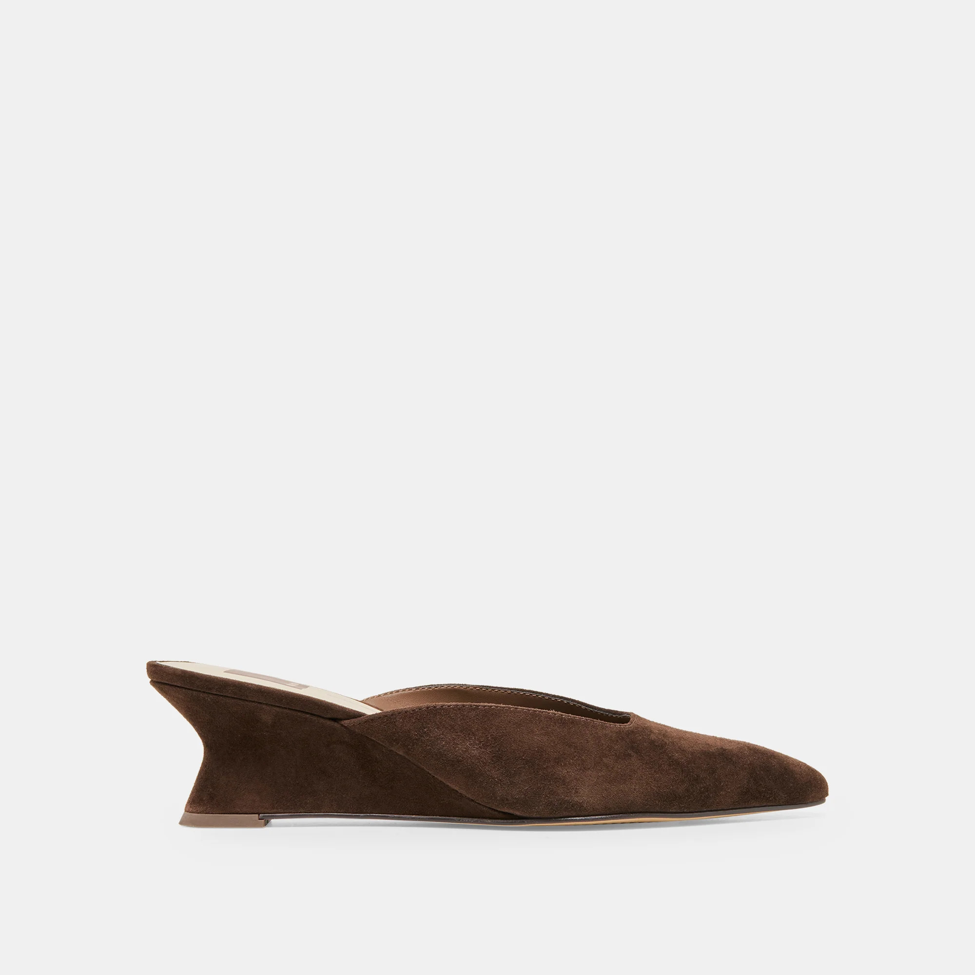 CAMY Dk Brown Suede Closed-Toe Slip-On Wedge Mules | Dolce Vita | DolceVita.com