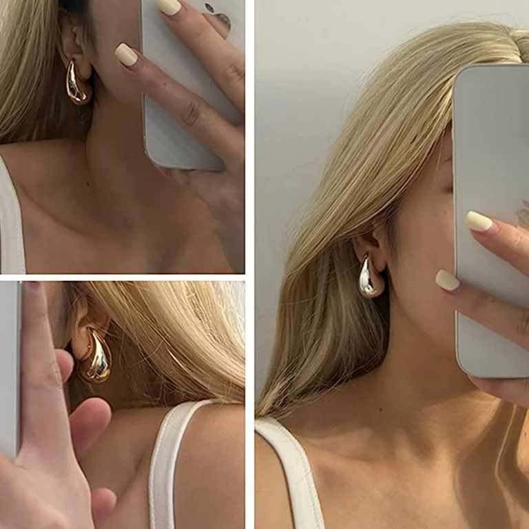 VINCHIC Chunky Gold Hoop Earrings Dupes Earrings Lightweight Waterdrop Hollow Open Hoops Hypoalle... | Walmart (US)