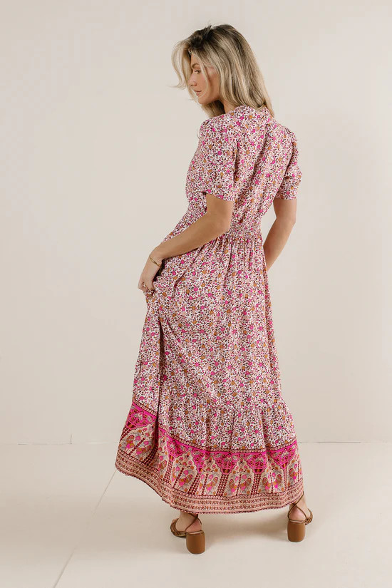 Floral Collared Button Up Dress in Pink | Böhme US