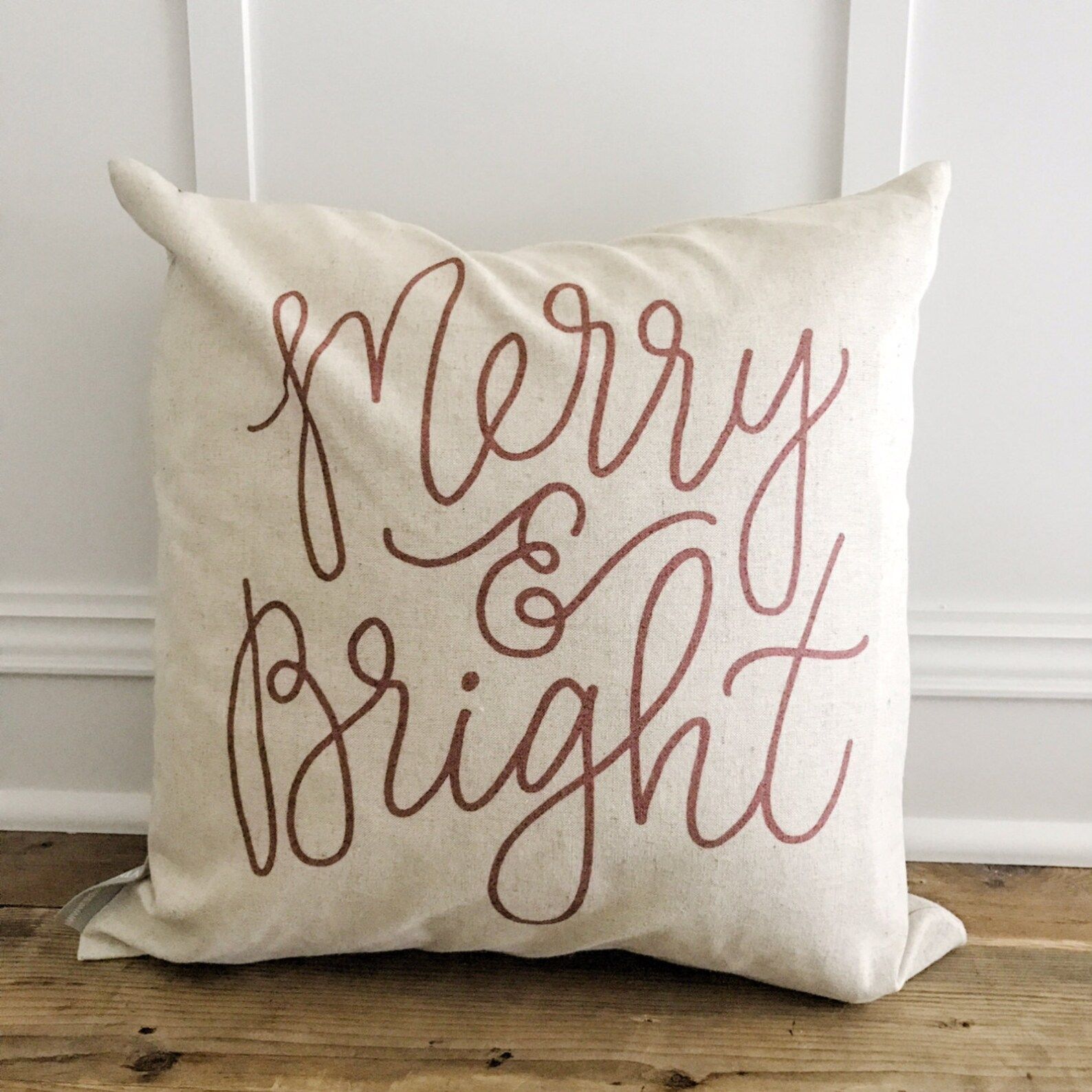Calligraphy Merry & Bright Pillow Cover red - Etsy | Etsy (US)
