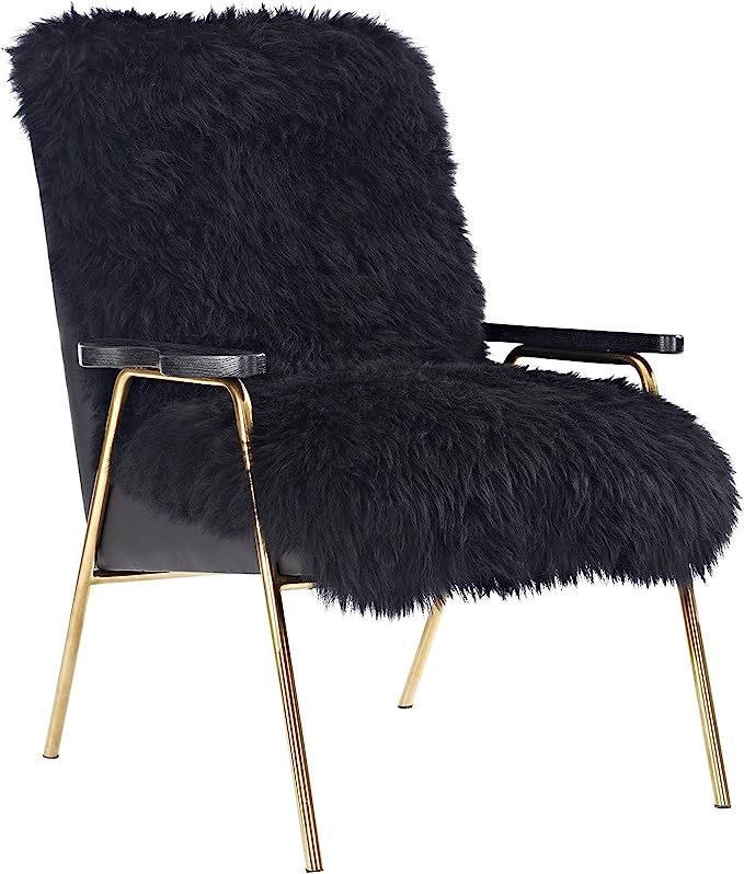 Modway Sprint Luxurious Sheepskin Wool Accent Lounge Arm Chair in Black Black | Amazon (US)