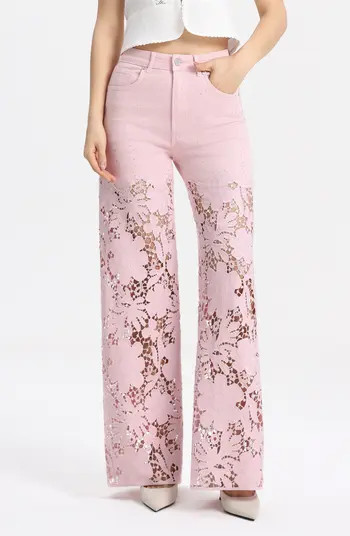 Crystal Embellished Lace Wide Leg Jeans | Nordstrom