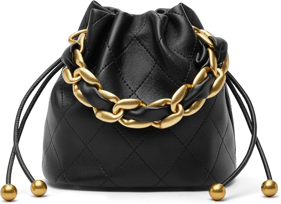 DORIS&JACKY Lambskin Leather Quilted Crossbody for Women Small Designer Bucket Drawstring Top Han... | Amazon (US)