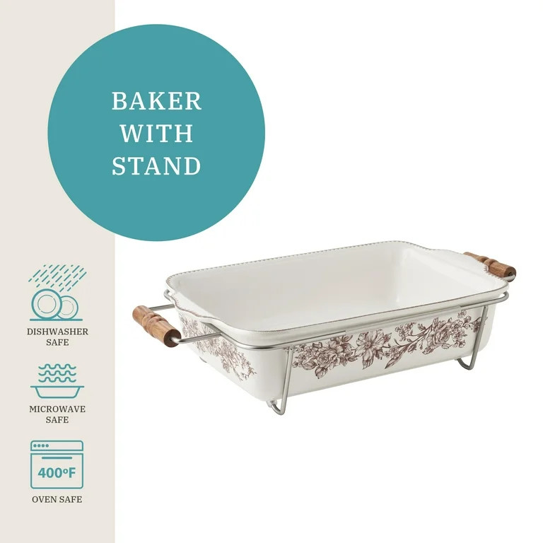 The Pioneer Woman Agatha Stoneware Baker with Stand, Brown | Walmart (US)