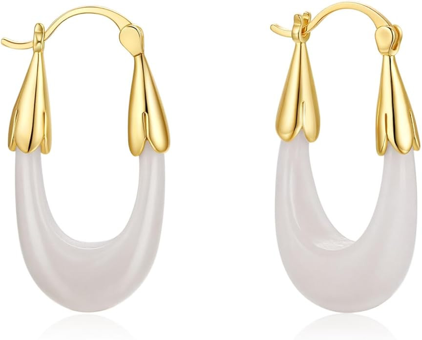 Acrylic Hoop Earrings for Women, Gold Plated Resin Chunky Hoops, Lightweight Teardrop Oval Round ... | Amazon (US)