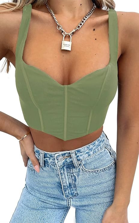 Women Y2k Corsets Square V Neck Double Lined Crop Tank Top Sexy Dance Tops | Amazon (US)